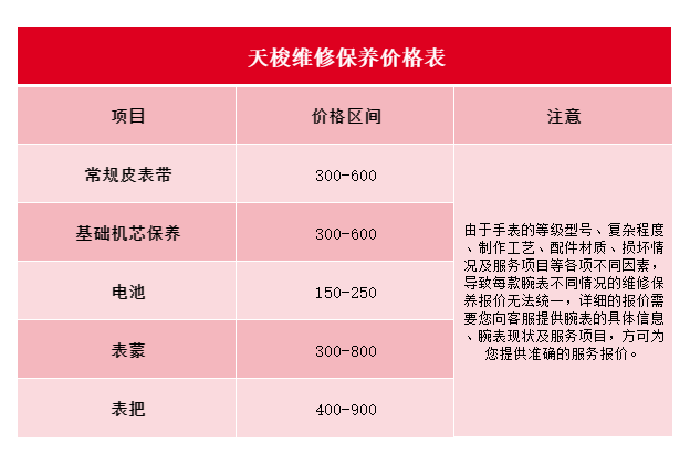 天梭維修保養(yǎng)價格表
